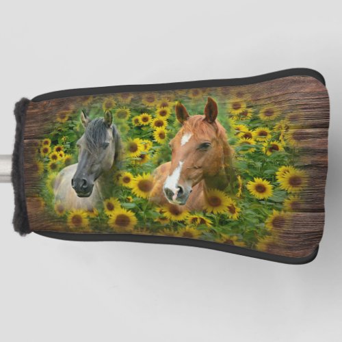 Beautiful Horses in Field of Sunflowers Golf Head Cover