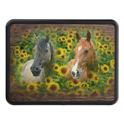 Beautiful Horses in Field of Sunflowers Hitch Cover