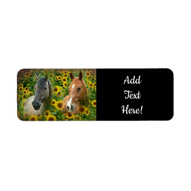 Beautiful Horses in Field of Sunflowers Label (Front)