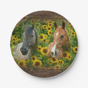 Beautiful Horses in Field of Sunflowers Paper Plat Plates