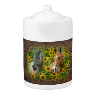 Beautiful Horses in Field of Sunflowers Teapot