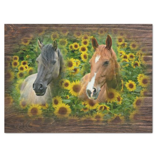 Beautiful Horses in Field of Sunflowers Tissue Paper