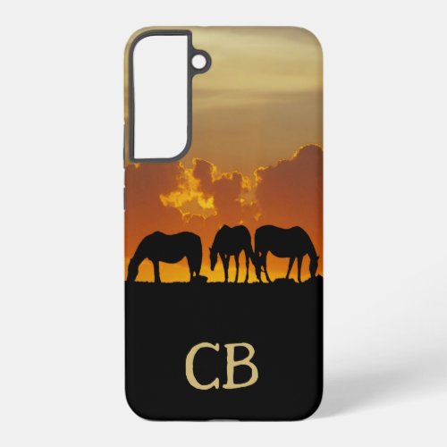 Beautiful Horses in Sunset Evening Custom Initials Samsung Galaxy S22 Case