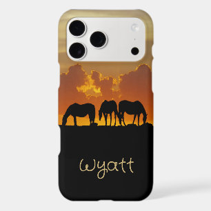 Beautiful Horses in Sunset Evening Custom Name iPhone 17 Pro Max Case