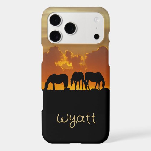 Beautiful Horses in Sunset Evening Custom Name iPhone 17 Pro Max Case