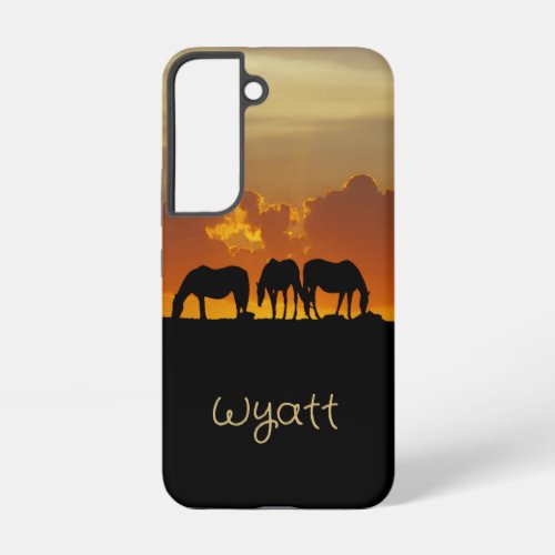 Beautiful Horses in Sunset Evening Custom Name Samsung Galaxy S22 Case
