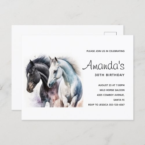 Beautiful Horses in Watercolor Birthday Invitation Postcard