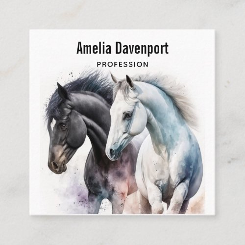 Beautiful Horses in Watercolor Square Business Card