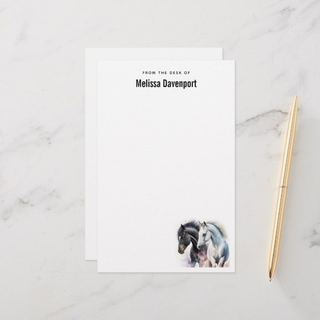Beautiful Horses in Watercolor Stationery (Front/Back In Situ)