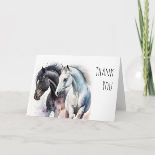 Beautiful Horses in Watercolor Thank You Card