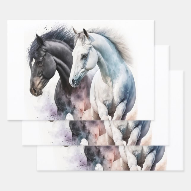 Beautiful Horses in Watercolor Wrapping Paper Sheets (Set)