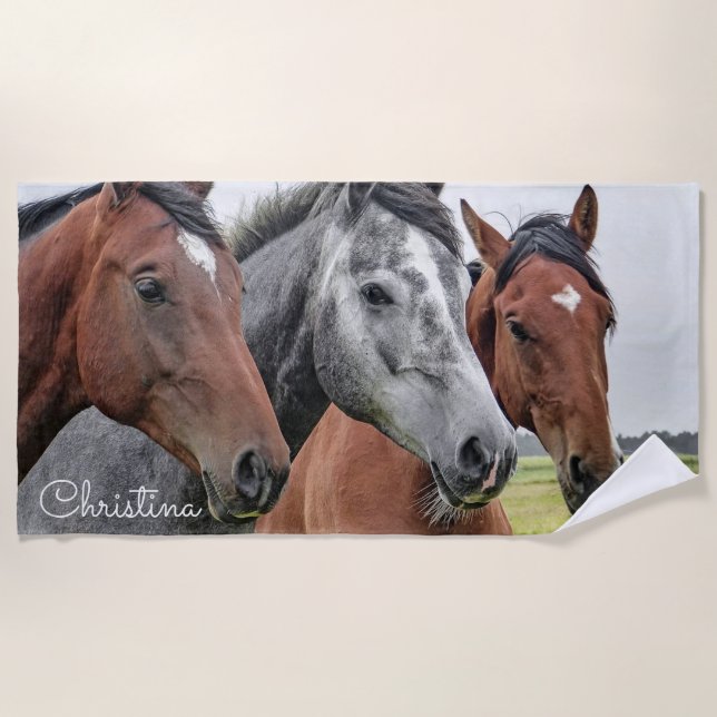 Beautiful Horses Personalized beach towel (Front)