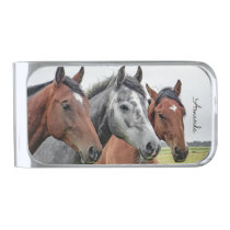 Beautiful Horses Personalized Silver Finish Money Clip