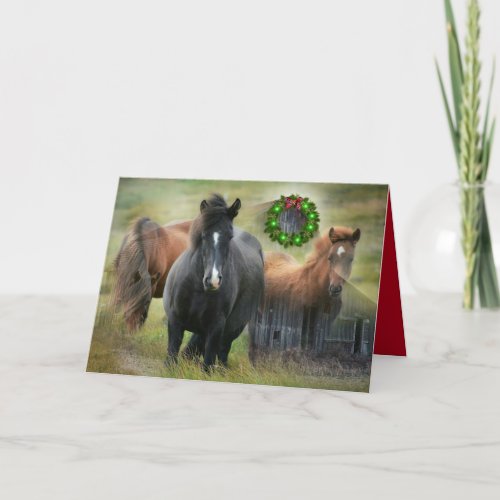 Beautiful Horses Rustic Barn Christmas Holiday Card