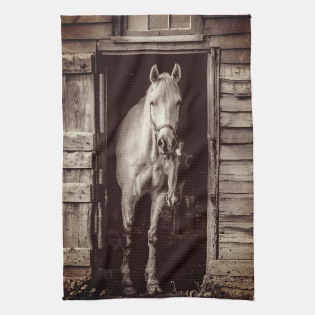Beautiful Horses Rustic Farmhouse Brown Kitchen Towel (Vertical)