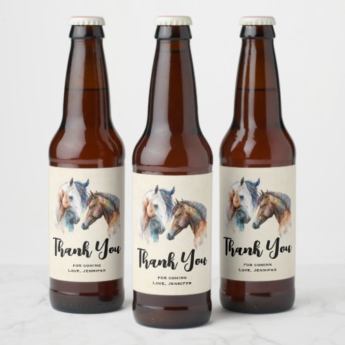 Beautiful Horses Western Boho Party Thank You Beer Bottle Label