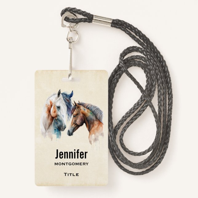 Beautiful Horses Western Boho Style Badge (Front with Lanyard)