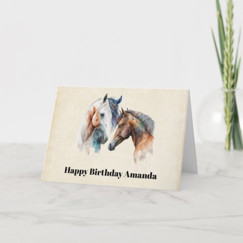 Beautiful Horses Western Boho Style Birthday Card