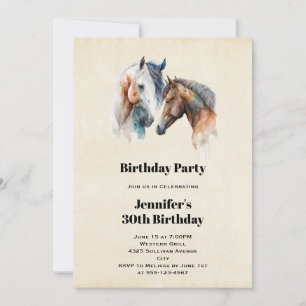 Beautiful Horses Western Boho Style Birthday Invitation