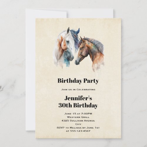 Beautiful Horses Western Boho Style Birthday Invitation