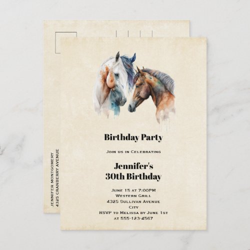 Beautiful Horses Western Boho Style Birthday Invitation Postcard