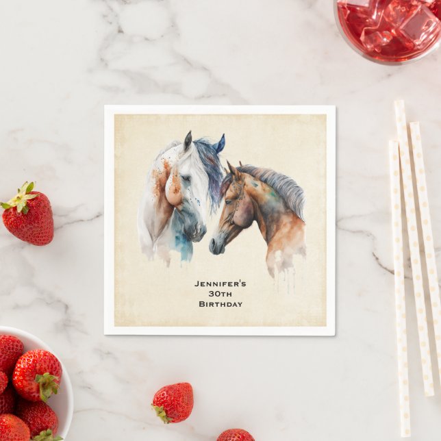 Beautiful Horses Western Boho Style Birthday Napkins (Insitu)