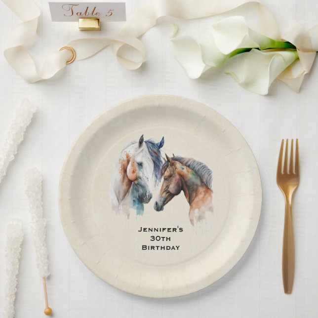 Beautiful Horses Western Boho Style Birthday Paper Plates (Wedding)