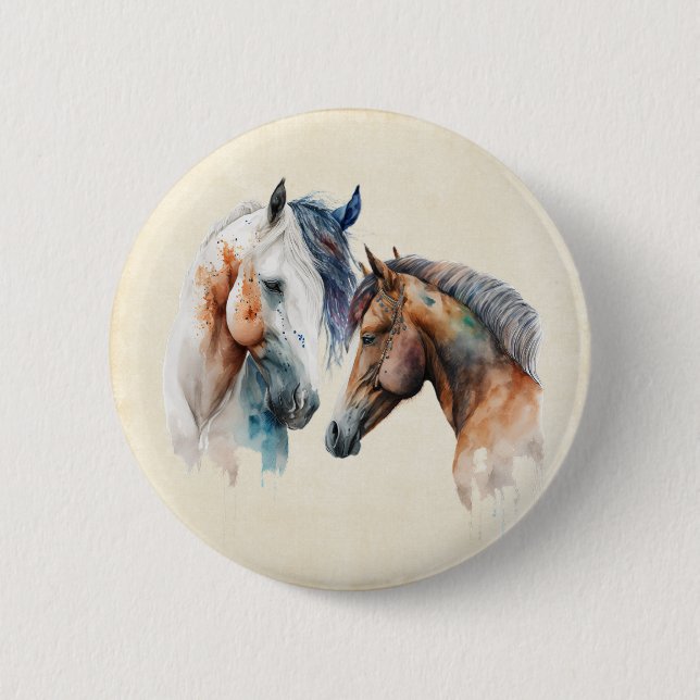 Beautiful Horses Western Boho Style Button (Front)