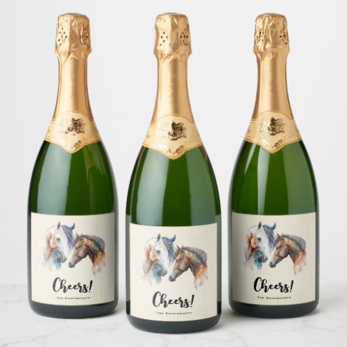 Beautiful Horses Western Boho Style Cheers Sparkling Wine Label
