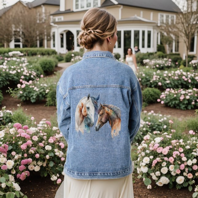 Beautiful Horses Western Boho Style Denim Jacket (Wedding Back)