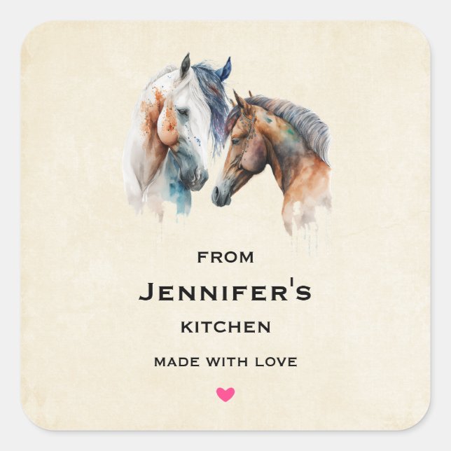 Beautiful Horses Western Boho Style Kitchen Square Sticker (Front)