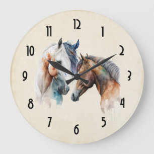 Beautiful Horses Western Boho Style Large Clock