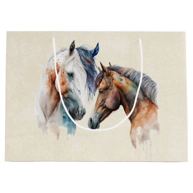 Beautiful Horses Western Boho Style Large Gift Bag (Front)