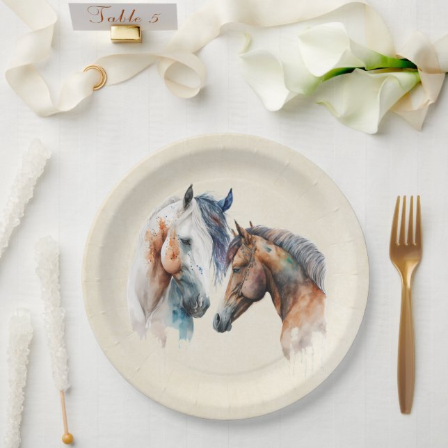 Beautiful Horses Western Boho Style Paper Plates (Wedding)