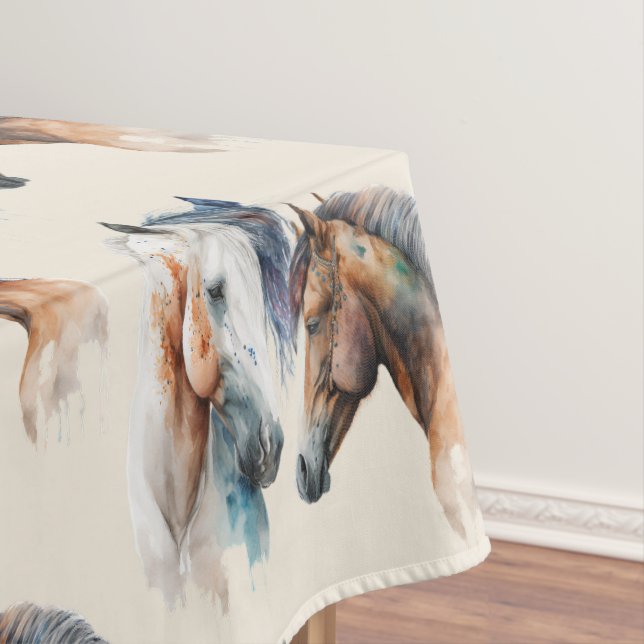 Beautiful Horses Western Boho Style Patterned Tablecloth (In Situ)