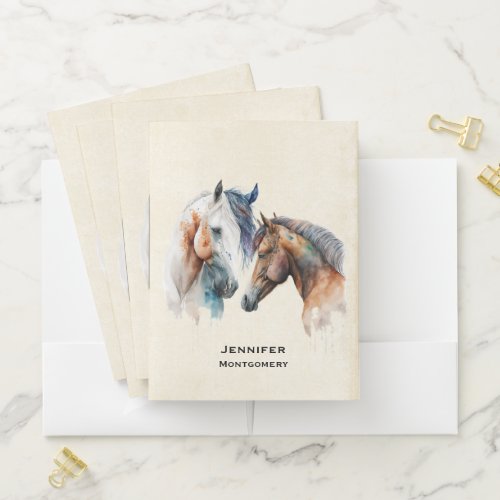 Beautiful Horses Western Boho Style Pocket Folder