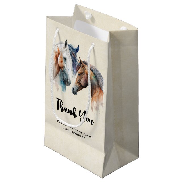 Beautiful Horses Western Boho Style Small Gift Bag (Front Angled)