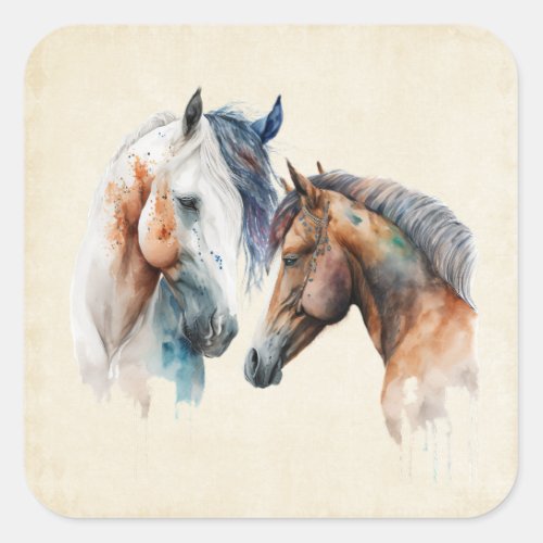 Beautiful Horses Western Boho Style Square Sticker