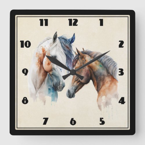 Beautiful Horses Western Boho Style Square Wall Clock