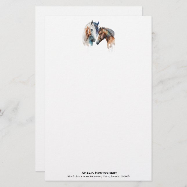 Beautiful Horses Western Boho Style Stationery (Front/Back)
