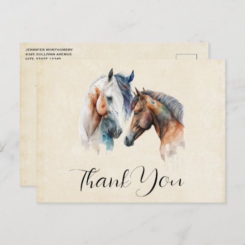 Beautiful Horses Western Boho Style Thank You Postcard
