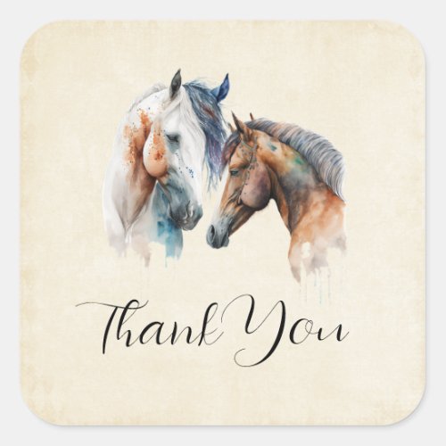 Beautiful Horses Western Boho Style Thank You Square Sticker