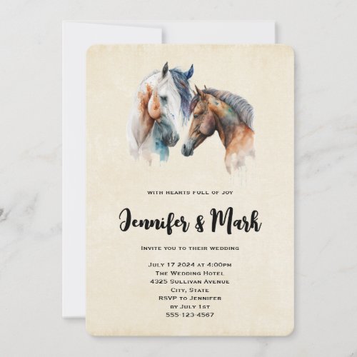 Beautiful Horses Western Boho Style Wedding Invitation