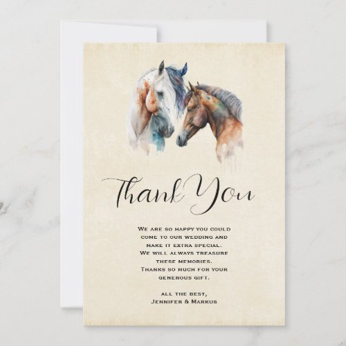 Beautiful Horses Western Boho Style Wedding Thank You Card