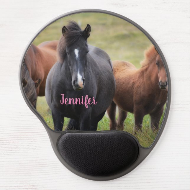 Beautiful Horses with Name Gel Mouse Pad (Front)