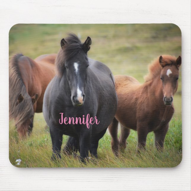 Beautiful Horses with Name Mouse Pad (Front)