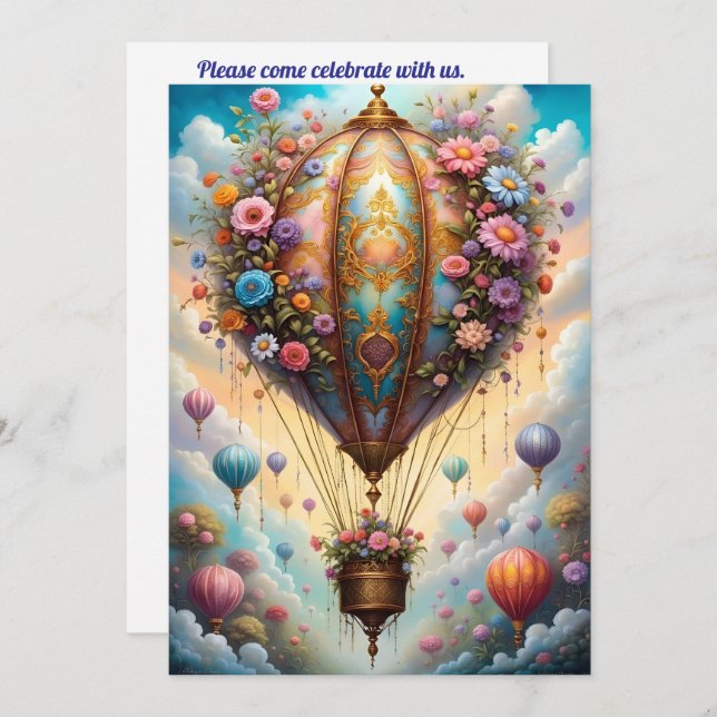 Beautiful Hot air Balloon  Invitation (Front/Back)