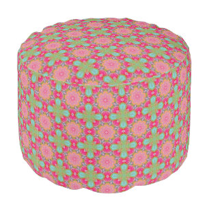 Beautiful Hot Pink and Green Floral Pouf