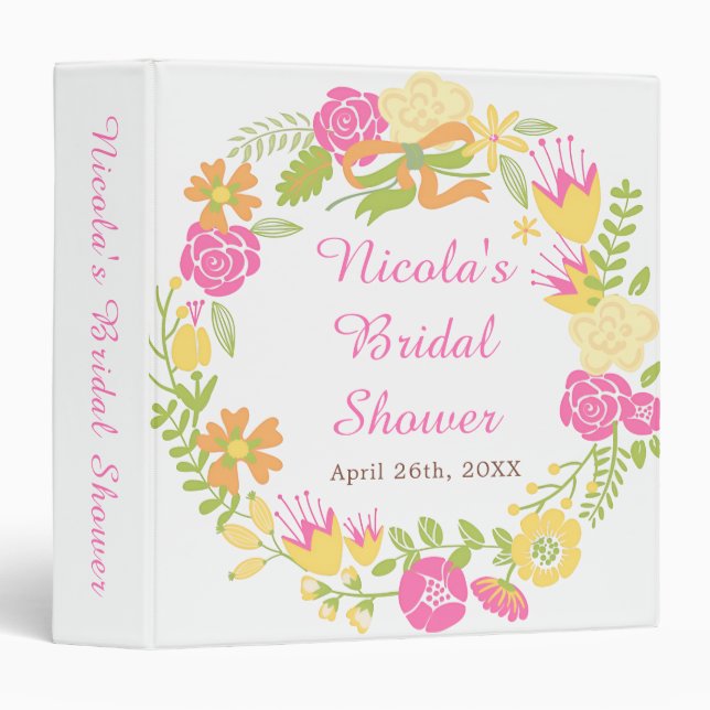 Beautiful Hot Pink Floral Wreath Bridal Show Photo 3 Ring Binder (Front/Spine)