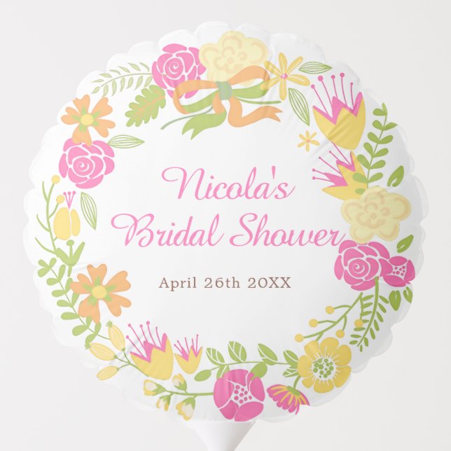 Beautiful Hot Pink Floral Wreath Bridal Shower Balloon (Back)